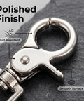 Close-up of Heavy Duty Metal Swivel Snap Hooks Twelve Pack, showcasing polished, rust-resistant finish and smooth surface.