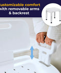 Person adjusting the armrest of a Shower Bathroom Bench With Back And Arms, Adjustable Height, Grippy Suction Cup Feet For Stability, Durable Plastic Seat, White