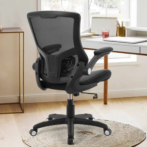 All Day Comfort Ergonomic Office Chair With Swivel Mesh Back PU Leather Seat Boss Level Support shown in home office setup.