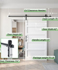 White 42x84 Inch Barn Door With 7 Foot Sliding Door Hardware Kit Included And Handle Solid Wood MDF And PVC Surface front view installed