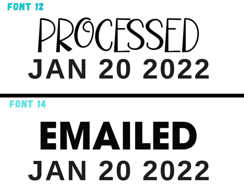 No Sweat Self Ink Date Stamp With Customizable 2025 Calendar And Fully Flexible Phrasing For Office Paperwork displaying 'PROCESSED' and 'EMAILED' dates.