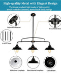 Diagram of Dope Industrial Farmhouse Black Pendant Light Fixture With Three Lights, showing parts and features, modern metal design.