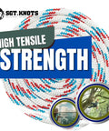 Heavy Duty Double Braided Polyester Rope For Tree Rigging And Arborist Work Rugged Outdoor Utility Rope For Pulling Felling And Industrial Rigging In Sailing And Forestry Red White Blue Half Inch By Two Hundred Feet coiled with high tensile strength banner