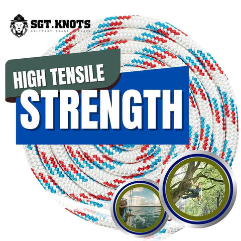Heavy Duty Double Braided Polyester Rope For Tree Rigging And Arborist Work Rugged Outdoor Utility Rope For Pulling Felling And Industrial Rigging In Sailing And Forestry Red White Blue Half Inch By Two Hundred Feet coiled with high tensile strength banner