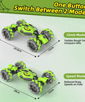 High Speed 4WD RC Car With Gesture Sensing Remote Dual Sided Driving 360 Degree Rotating Stunt Vehicle showing climb and speed modes