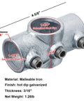 Two Pack Two Socket Cross Pipe Fittings For One And A Quarter Inch Nominal Steel Pipe Three Sixteenth Inch Thick Malleable Iron With Hot Dip Galvanized Finish Fits About 1.66 Inch Outer Diameter Durable For Rails Racks Fencing Awnings Docks