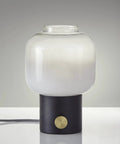Lewis Table Lamp in Matte Black with Dope Antique Brass Accent, Glass Shade Fades From White Bottom to Clear Top, Big Round Knob Switch