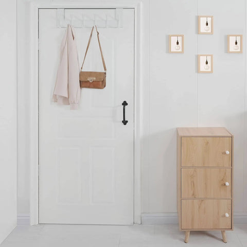 Over The Door Hooks White 6 Pack Towel Rack And Coat Hanger For Back Of Door Organization installed on white door