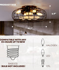 16 Inch Bladeless Caged Ceiling Fan With Lights Remote Control 8 Speeds Industrial Flush Mount Farmhouse Style Gold Finish