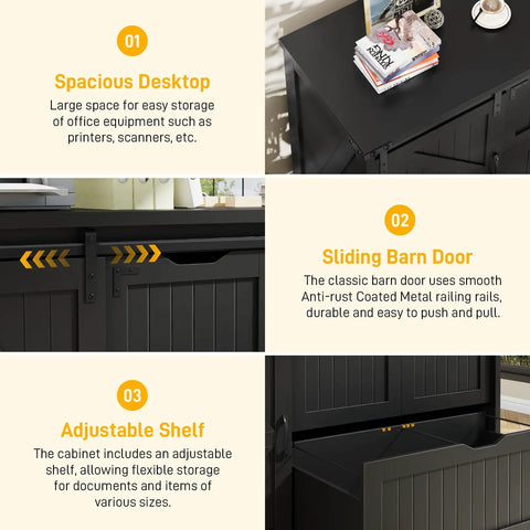 Rustic Farmhouse File Cabinet With Sliding Barn Door For Home Office Storage Heavy Duty Filing Stand showcasing spacious desktop and durable sliding door.