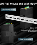 Industrial 8 Port Gigabit PoE Ethernet Switch with 16Gbps Switching Capacity DIN rail and wall mount options shown