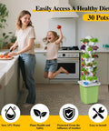 Mother and child in kitchen with Hydroponics Growing System Kit With 30 Pot Vertical Garden Tower Pump And Timer For Soilless Cultivation Of Herbs Fruits And Vegetables Mess Free Indoor Garden Gift For Gardening Lovers.
