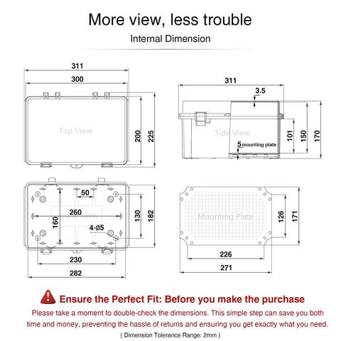 IP67 Waterproof Junction Box Outdoor Enclosure With Mounting Plate And Wall Brackets, Weatherproof Electrical Project Box With Hinged Clear Cover, Built Tough Plastic Weatherproof Box For Outdoor Use