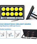 JUDYSSY Reflector Led Sporlight for Outdoor Projectors 220 500W with COB light source and adjustable stand for versatile use.