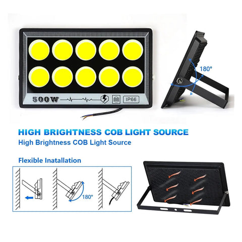 JUDYSSY Reflector Led Sporlight for Outdoor Projectors 220 500W with COB light source and adjustable stand for versatile use.