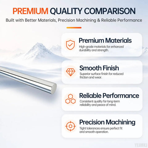 Premium quality comparison for Smooth Ride 2 Pack 8mm By 350mm Linear Motion Rods Heavy Duty Shafts, highlighting materials and machining.