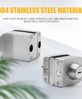 Hella Secure Stainless Steel Glass Door Lock With Double Bolt Build And Sleek Push Slider Mechanism For Eight To Twelve Millimeter Frames quick install, showing brushed surface and dual lock