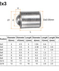 Thirty Piece Top Shelf Ball Point Spring Plungers 304 Stainless Steel 2X3mm shown with dimensions for precision positioning use.