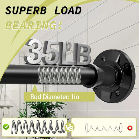 No Drill No Screw Adjustable Tension Curtain Rod 31 To 112 Inches Matte Black Heavy Duty Spring Pole with 35LB load capacity