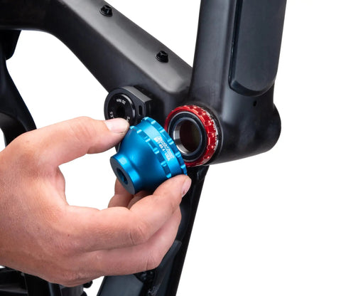 Using Blue Anodized Bottom Bracket And Pedal Tool With Laser Engraving, 3/8 Drive, 44mm, 16 Notch Socket on Shimano BB