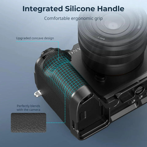 L Shape Handgrip For Sony Alpha 7C II And A7CR With Arca Quick Release Plate showing ergonomic silicone handle design