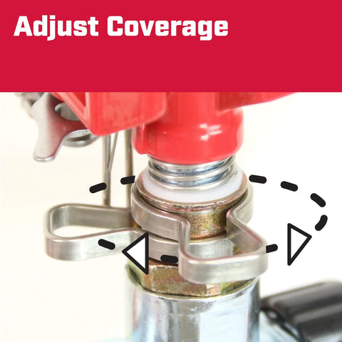 Close-up of adjustment mechanism on T Post Mounted 360 Degree Impact Sprinkler For Small Gardens And Lawns With Up To 85 Ft Coverage No Fuss Easy Install That Stays Put And Delivers Even Watering Red.