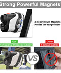 Universal Golf Range Finder Magnetic Strap Mount With Strong Magnet, black and white strap comparison with thick rubber and leather