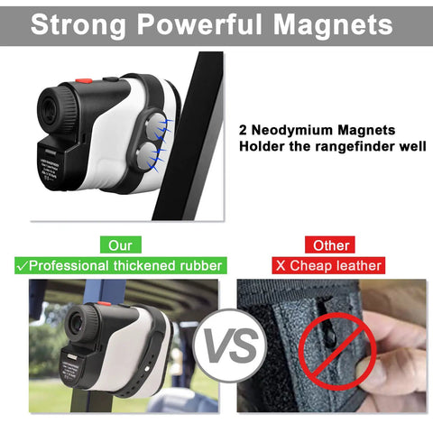 Universal Golf Range Finder Magnetic Strap Mount With Strong Magnet, black and white strap comparison with thick rubber and leather