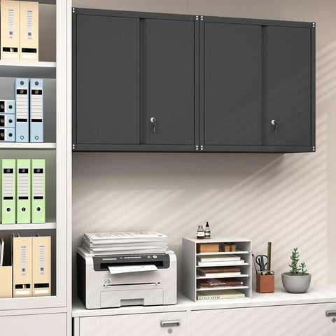 Locking Metal Wall Cabinet for Garage With Doors and Adjustable Shelf, Heavy Duty Wall Mounted Steel Storage Cabinet for Tools