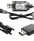 7.4 Volt LiPo Battery Charger Cable With SM3PIN Plug for RC cars tanks boats, USB powered, close-up of cable and plug