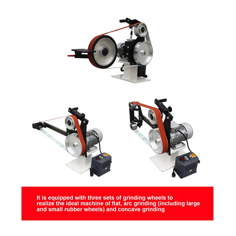 Heavy Duty 71 Inch Desktop Belt Sander Workhorse Featuring A Rock Solid 2200W Motor With Stepless Speed Control And Three Swappable Grinding Wheels.
