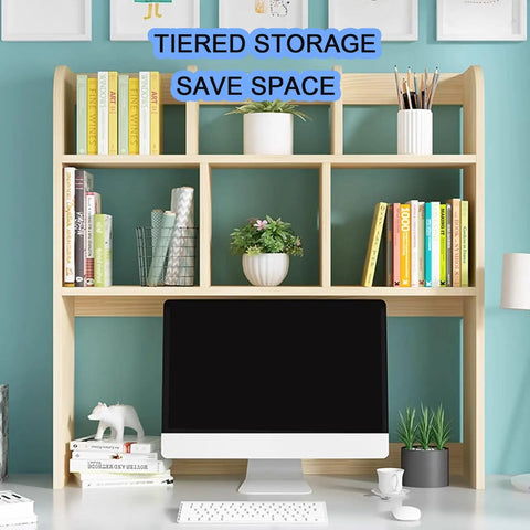 Solid Wood Desktop Bookshelf Organizer Rack Featuring Straight Up Sturdy Build And Zero Fuss Assembly To Stay Organized And Looking Sharp For Office Home Decor