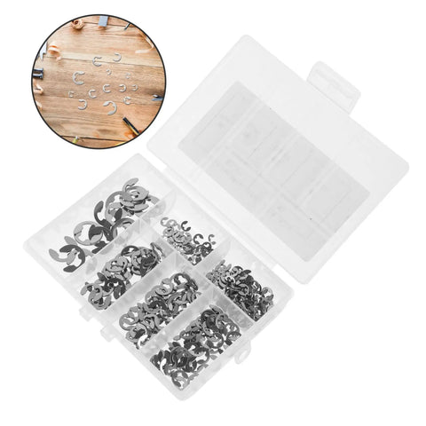 Circlip And Split Washer 300 Piece Set Stainless Steel 304 E Type Retaining Rings Transparent Storage Case For Quick Access