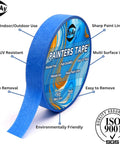 Blue Painter Tape Set With 1/4 In, 1/2 In, 3/4 In Widths For Pro Grade Precision On Walls, trim and more, showing multiple features