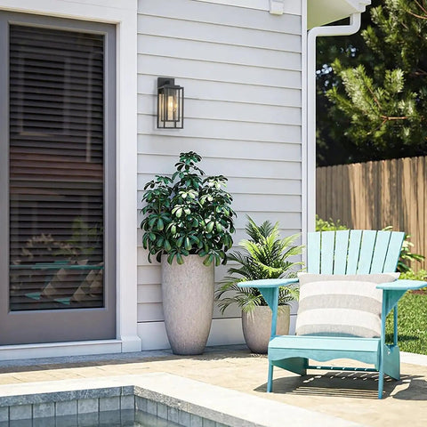 14 Inch Double Cage Outdoor Wall Lights 2 Pack Exterior Porch Lantern Sconces mounted beside a door on a home.