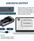 1000N Digital Force Gauge Push Pull Meter With USB Output And Free Data Logging Software Type C To USB Cable Included For Precise Tension And Compression And Material Testing, shown with cable and laptop