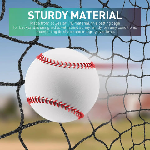 Heavy-Duty Backyard Baseball And Softball Batting Cage Net For All-Weather Outdoor Training 55 Feet Long showing sturdy material