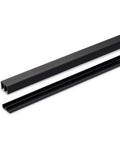 Four Foot Long Plastic Sliding Door Track Kit With Upper And Lower Tracks Super Easy Setup No Extra Hardware Needed Cut To Size For Quarter Inch Panels Black Finish Durable And Smooth Operation For Home Or Office visible; black plastic tracks laid side by side