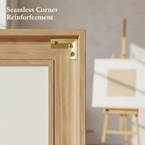Heavy Duty Steel L Shaped Corner Brace Reinforcement Bracket For Furniture Fix Cabinet Support, gold metal on wooden frame
