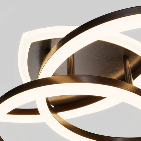 Modern LED Ceiling Light With Remote Dimmable Flush Mount Three Ring Close-To-Ceiling Fixture In Brown for Bedroom, Dining Room, Living Room, and Kitchen