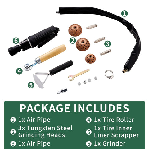 Low Speed Air Tire Buffer Kit With Tungsten Carbide Heads 42 Mm And 55 Mm For Inner Liner Polishing and Patch Tools