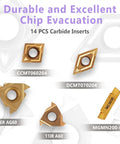 Indexable Lathe Turning Tool Set Half Inch Shank 12mm 21 Piece Kit carbide inserts for turning and threading