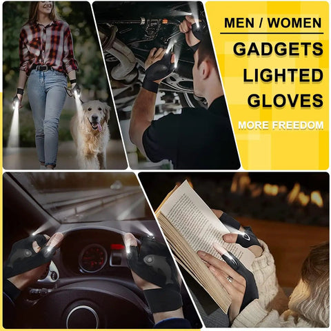 Led Flashlight Gloves For DIY Repairs And Electrician Work Mens Gift Husband Father Cool Stretchy Fingerless Light Gloves Gadget For Mechanic Hobbyist Handmade 1 Pair