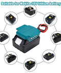 Beefy Battery Adapter Wheel For 18V LXT Li Ion Packs With 14 Gauge Wire Connector and various compatible batteries shown