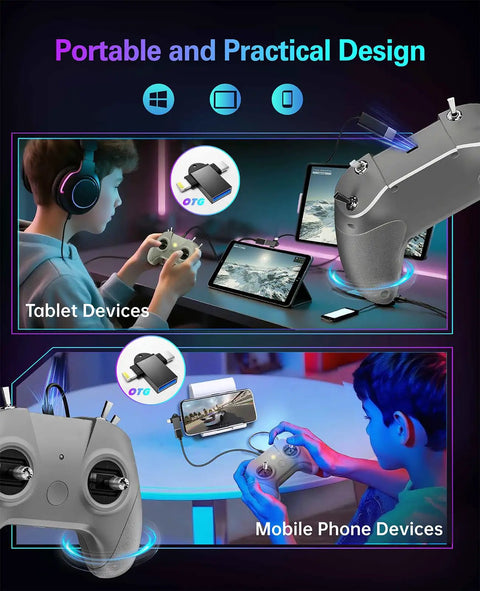 Beginner Drone Simulator Controller With USB C Cable And OTG Adapter For iPhone And Android used with tablet and phone