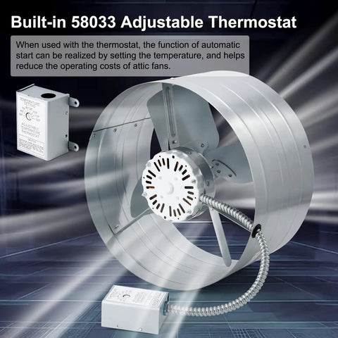 15 Inch Gable Mount Attic Fan With Adjustable Thermostat 1300 CFM Exhaust Ventilation For Home Garage Shed And Portable Buildings
