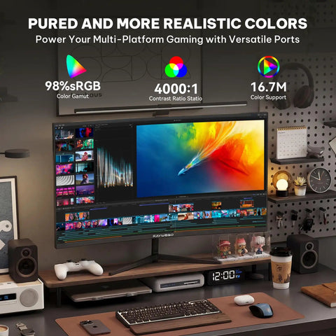 24 Inch Curved Gaming Monitor With 120Hz 1ms Response For Slick Gameplay And Crisp Home Office And Casual Gaming Setup on desk
