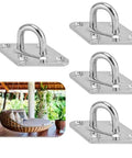 4 Pack Stainless Steel Pad Eye Hooks Set For Heavy Duty Ceiling Mounts And Wall Hangers, shown with hanging chair