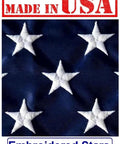 2.5 By 4 Foot All American Flag With Pole Sleeve And Leather Tab Embroidered Stars Sewn Stripes Outdoor SolarMax Nylon