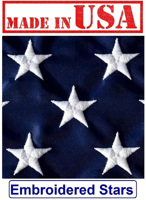 2.5 By 4 Foot All American Flag With Pole Sleeve And Leather Tab Embroidered Stars Sewn Stripes Outdoor SolarMax Nylon